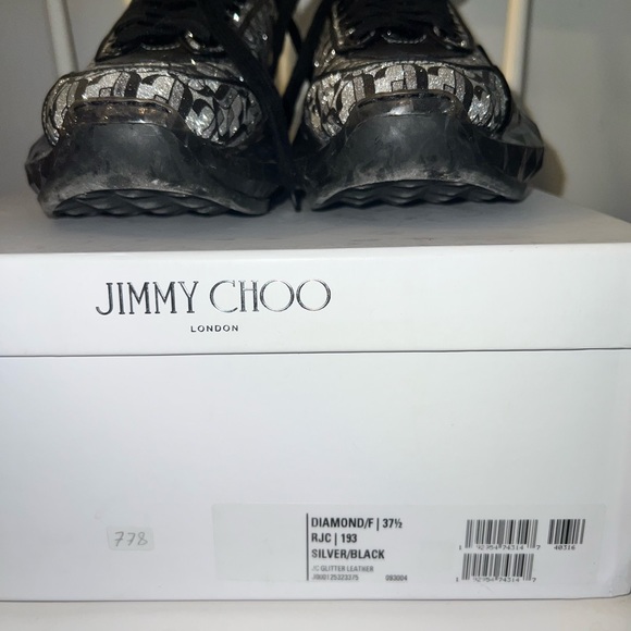 Jimmy Choo Women's Leather 'Diamond' Monogram Sneakers Silver Black - Picture 4 of 16